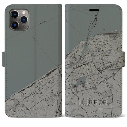 【新潟（新潟県）】地図柄iPhoneケース（手帳タイプ）モノトーン・iPhone 11 Pro Max 用