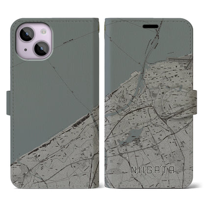 【新潟（新潟県）】地図柄iPhoneケース（手帳タイプ）モノトーン・iPhone 14 用