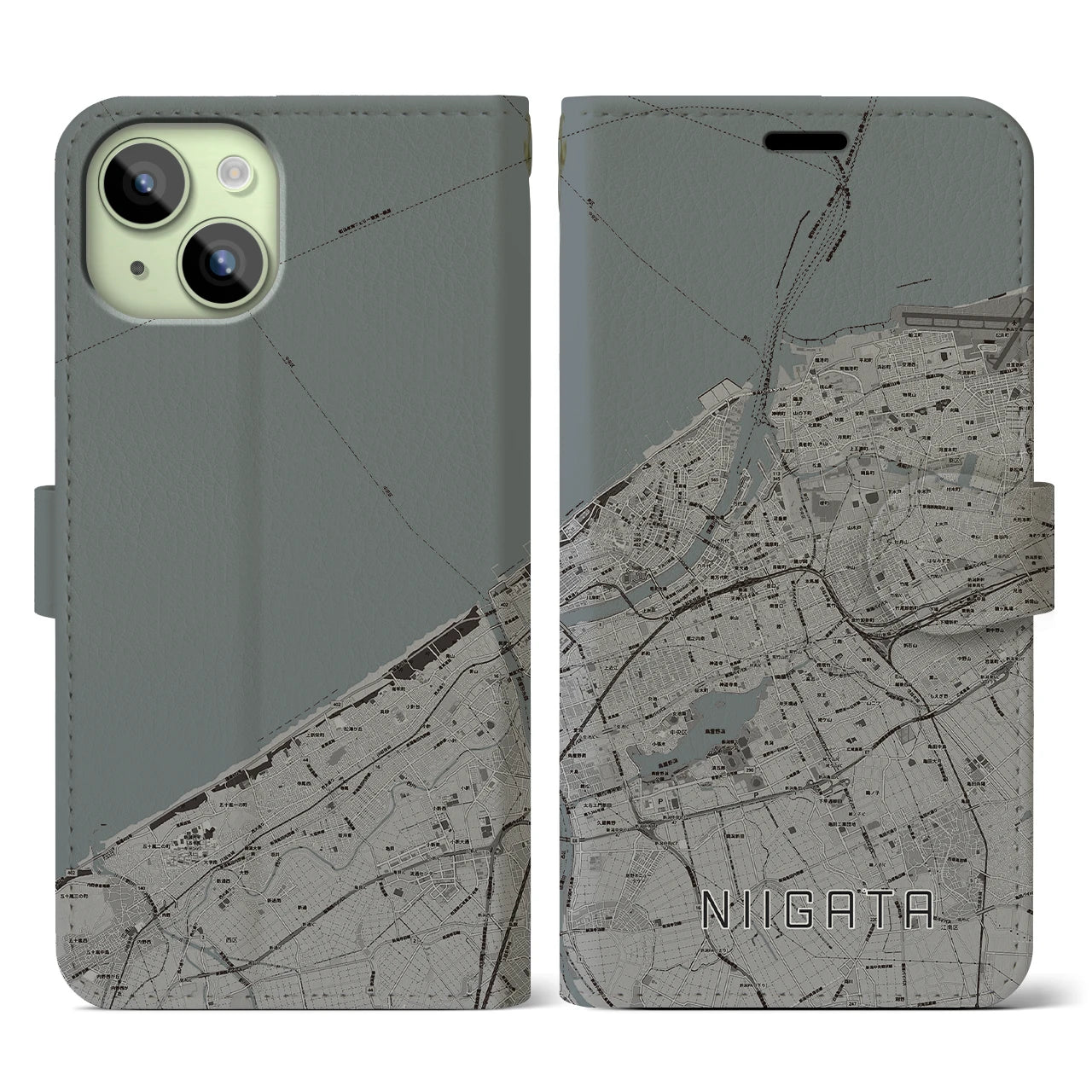 【新潟（新潟県）】地図柄iPhoneケース（手帳タイプ）