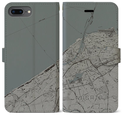 【新潟（新潟県）】地図柄iPhoneケース（手帳タイプ）モノトーン・iPhone 8Plus /7Plus / 6sPlus / 6Plus 用