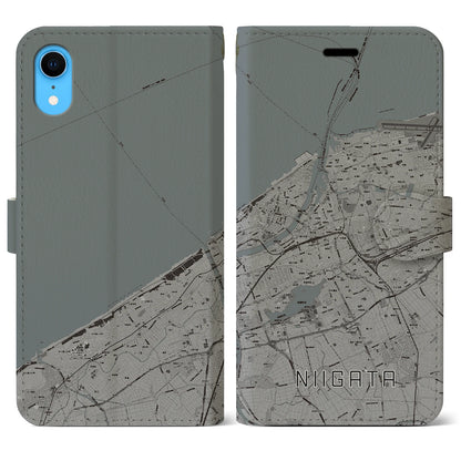 【新潟（新潟県）】地図柄iPhoneケース（手帳タイプ）モノトーン・iPhone XR 用