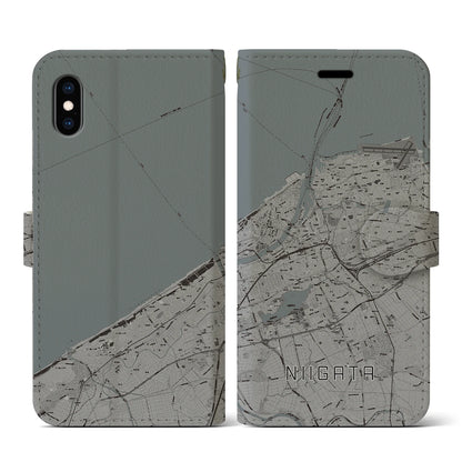【新潟（新潟県）】地図柄iPhoneケース（手帳タイプ）モノトーン・iPhone XS / X 用