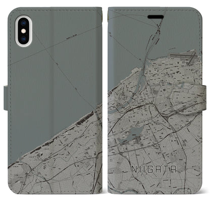 【新潟（新潟県）】地図柄iPhoneケース（手帳タイプ）モノトーン・iPhone XS Max 用