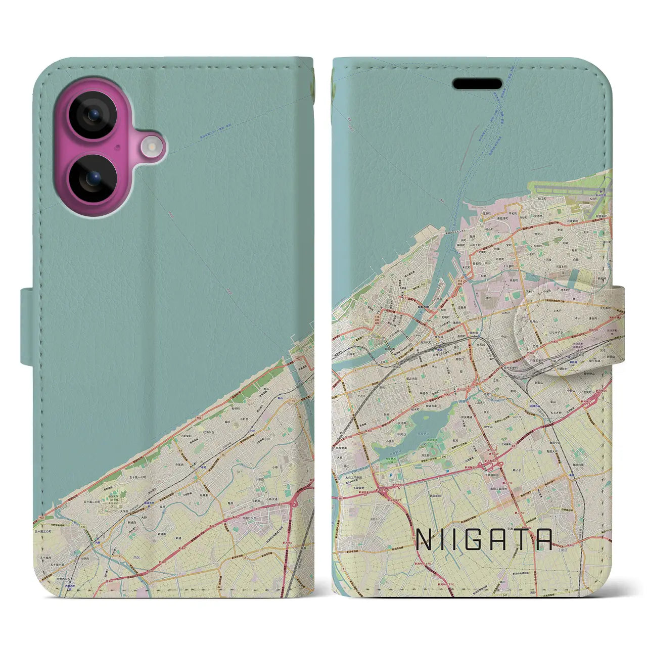 【新潟（新潟県）】地図柄iPhoneケース（手帳タイプ）ナチュラル・iPhone 16 Pro 用