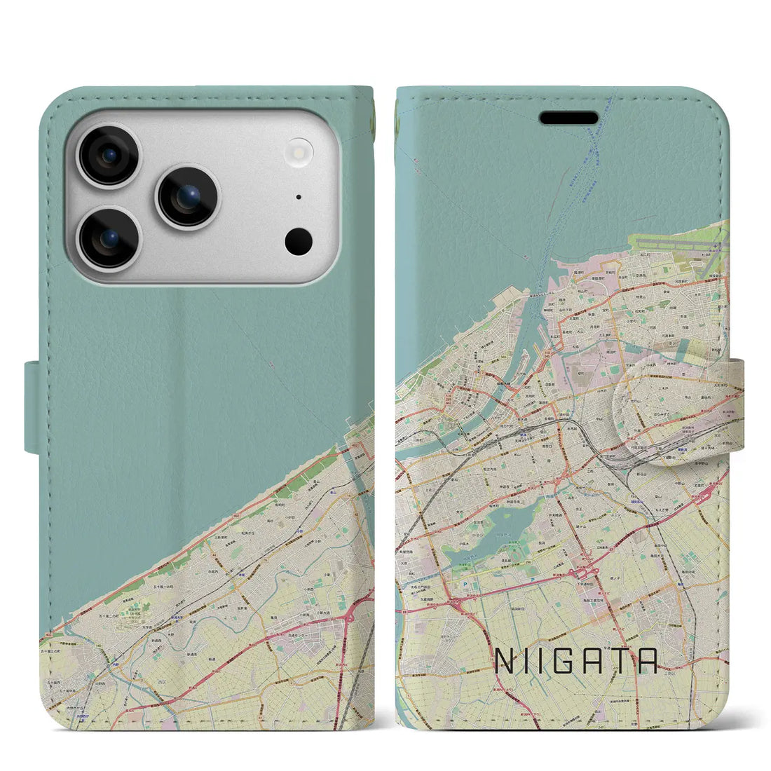 【新潟（新潟県）】地図柄iPhoneケース（手帳タイプ）ナチュラル・iPhone 17 Pro Max 用