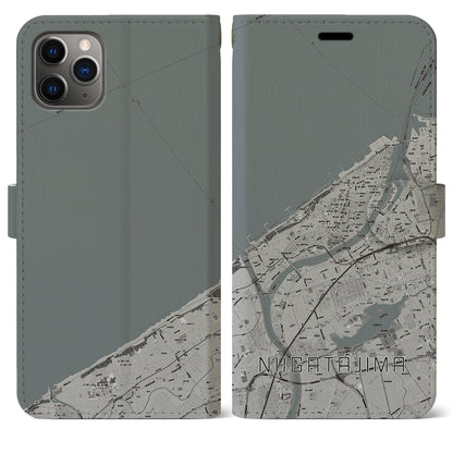 【新潟島（新潟県）】地図柄iPhoneケース（手帳タイプ）モノトーン・iPhone 11 Pro Max 用
