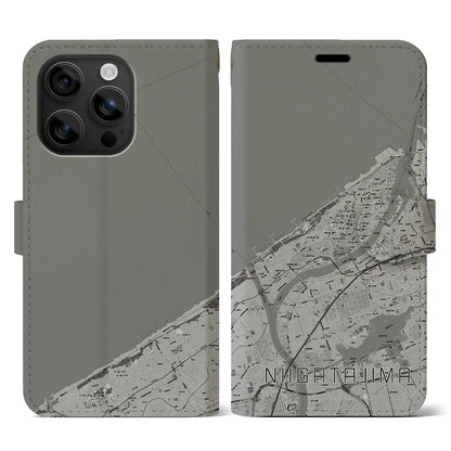 【新潟島（新潟県）】地図柄iPhoneケース（手帳タイプ）モノトーン・iPhone 16 用