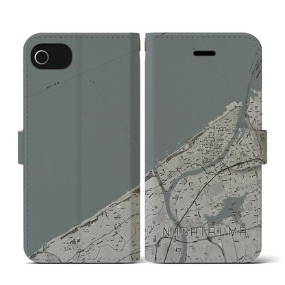 【新潟島（新潟県）】地図柄iPhoneケース（手帳タイプ）モノトーン・iPhone SE（第3 / 第2世代） / 8 / 7 / 6s / 6 用