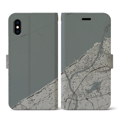 【新潟島（新潟県）】地図柄iPhoneケース（手帳タイプ）モノトーン・iPhone XS / X 用