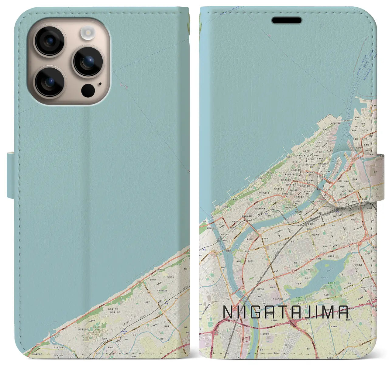 【新潟島（新潟県）】地図柄iPhoneケース（手帳タイプ）ナチュラル・iPhone 16 Plus 用