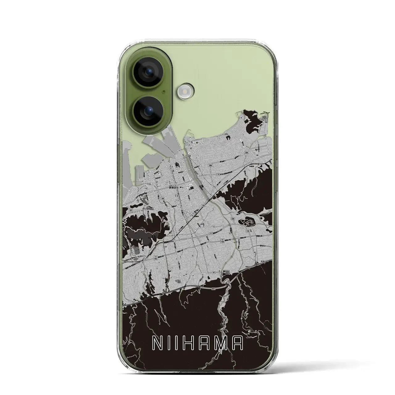 【新居浜（愛媛県）】地図柄iPhoneケース（クリアタイプ）モノトーン・iPhone 17 Pro Max 用
