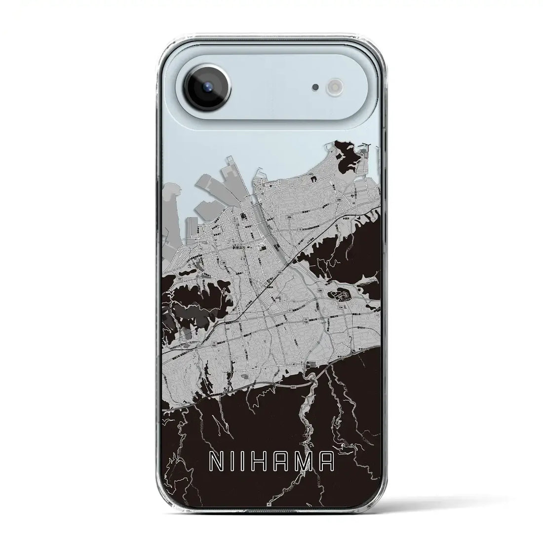 【新居浜(愛媛県)】地図柄iPhoneケース(クリアタイプ)モノトーン・iPhone 17 Pro Max 用