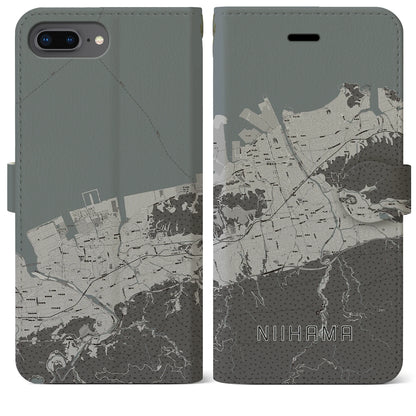 【新居浜（愛媛県）】地図柄iPhoneケース（手帳タイプ）モノトーン・iPhone 8Plus /7Plus / 6sPlus / 6Plus 用