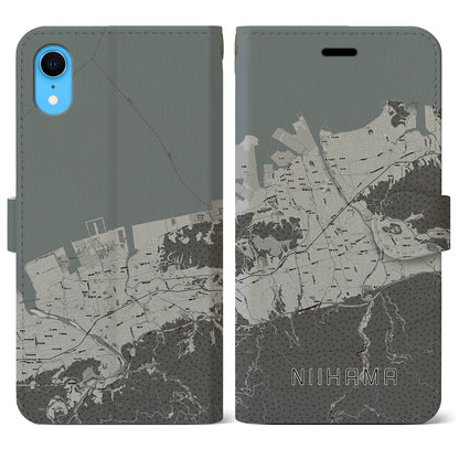 【新居浜（愛媛県）】地図柄iPhoneケース（手帳タイプ）モノトーン・iPhone XR 用