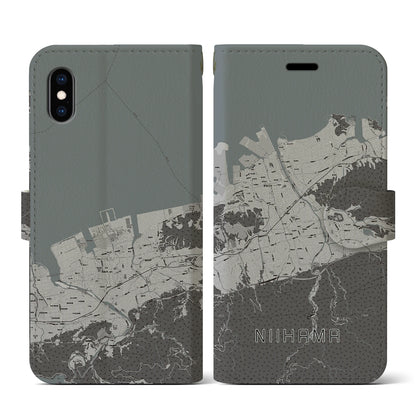 【新居浜（愛媛県）】地図柄iPhoneケース（手帳タイプ）モノトーン・iPhone XS / X 用