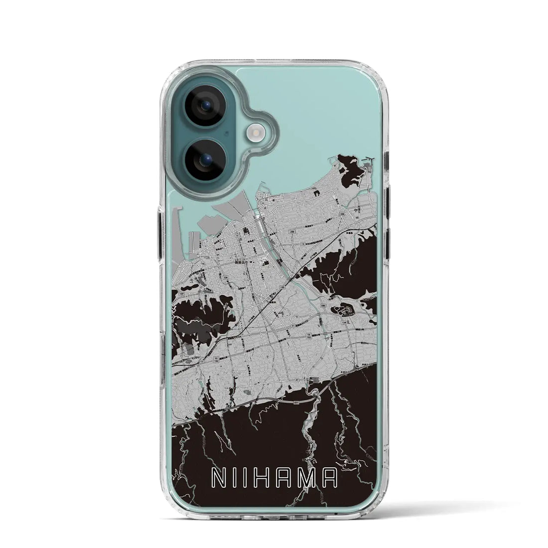 【新居浜（愛媛県）】地図柄iPhoneケース（MagSafeタイプ）モノトーン・iPhone 16 Pro 用