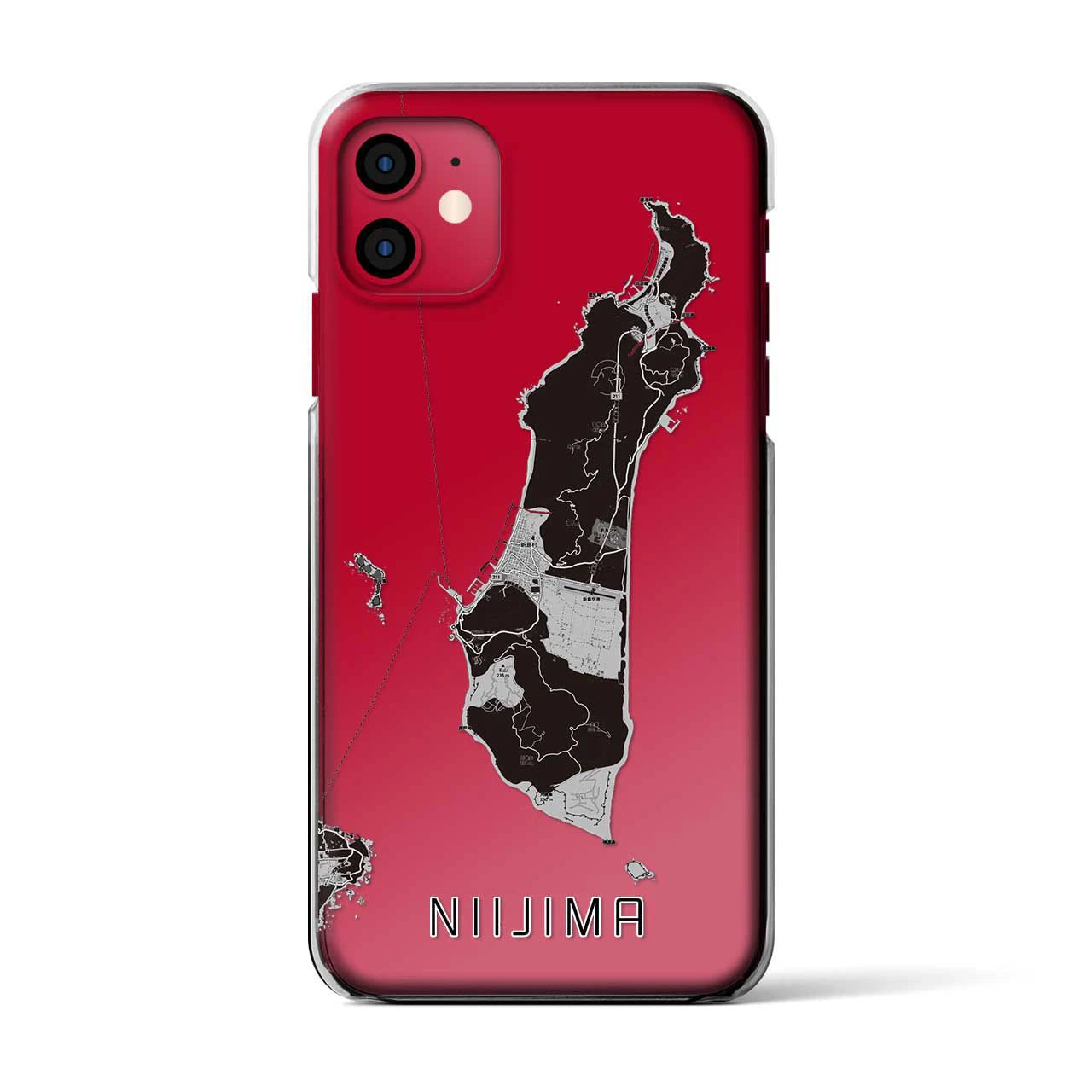 【新島（東京都）】地図柄iPhoneケース（クリアタイプ）モノトーン・iPhone 11 用