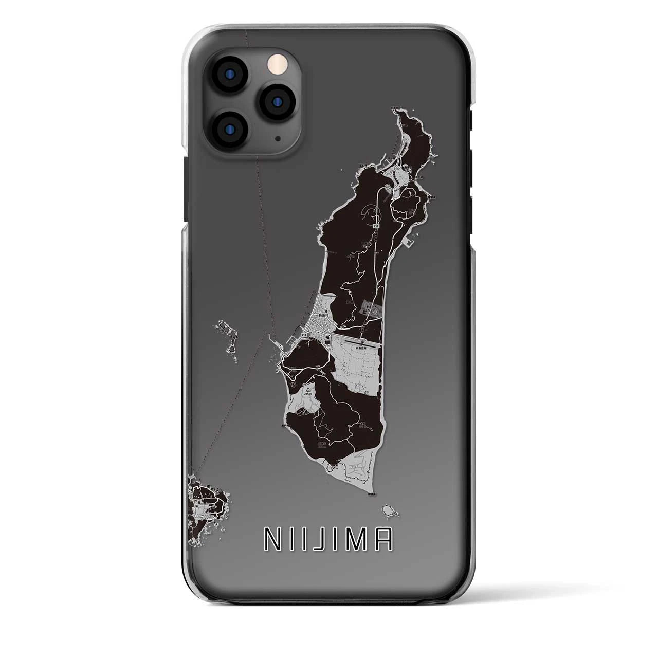 【新島（東京都）】地図柄iPhoneケース（クリアタイプ）モノトーン・iPhone 11 Pro Max 用