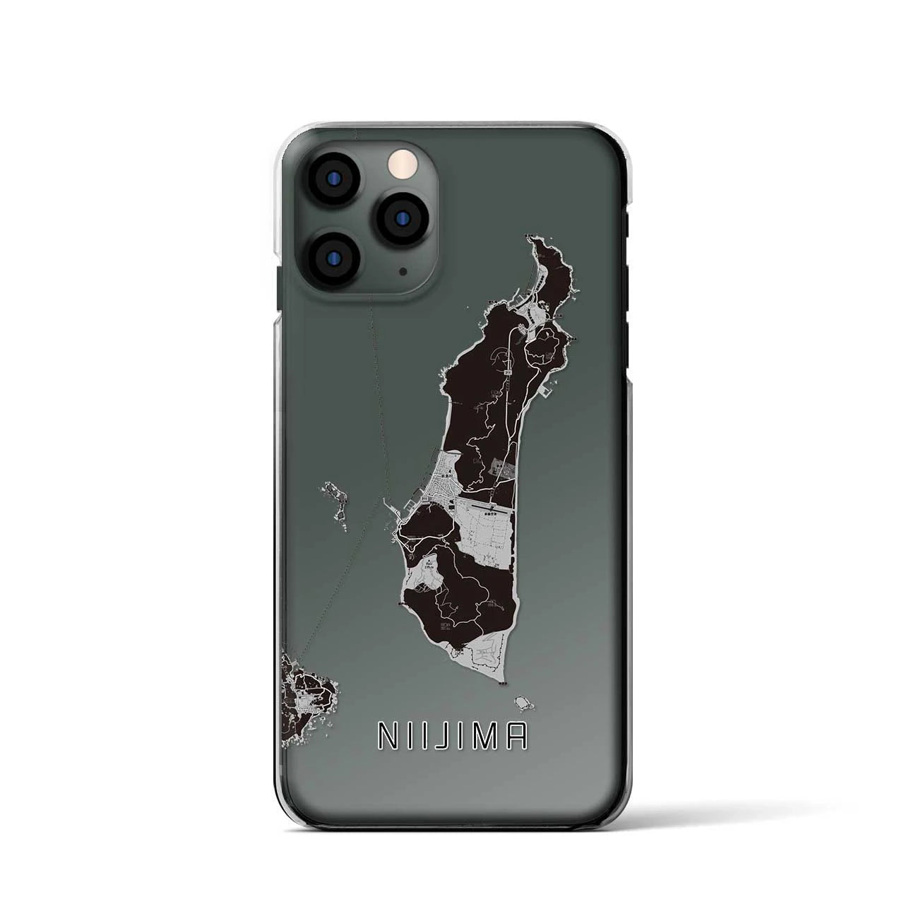 【新島（東京都）】地図柄iPhoneケース（クリアタイプ）モノトーン・iPhone 11 Pro 用