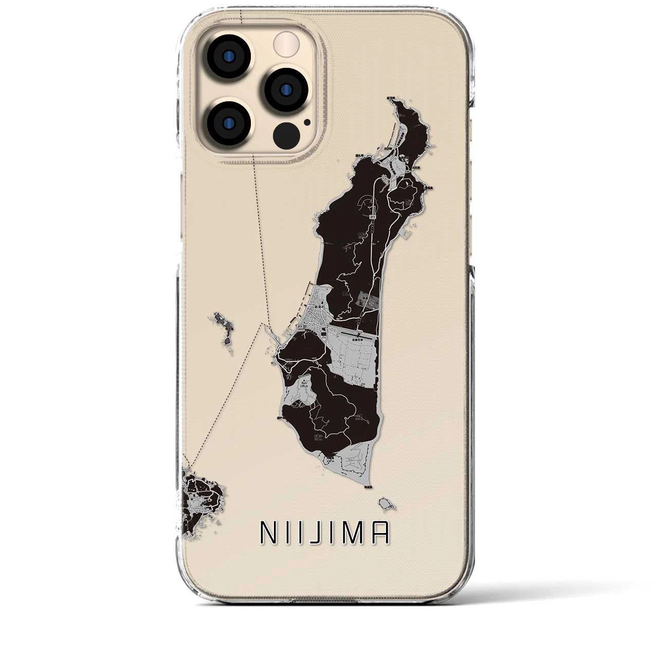 【新島（東京都）】地図柄iPhoneケース（クリアタイプ）モノトーン・iPhone 12 Pro Max 用