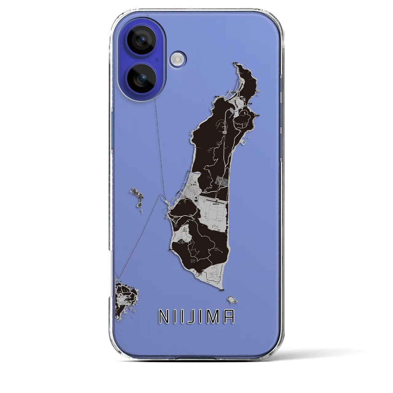 【新島（東京都）】地図柄iPhoneケース（クリアタイプ）モノトーン・iPhone 16 Pro Max 用