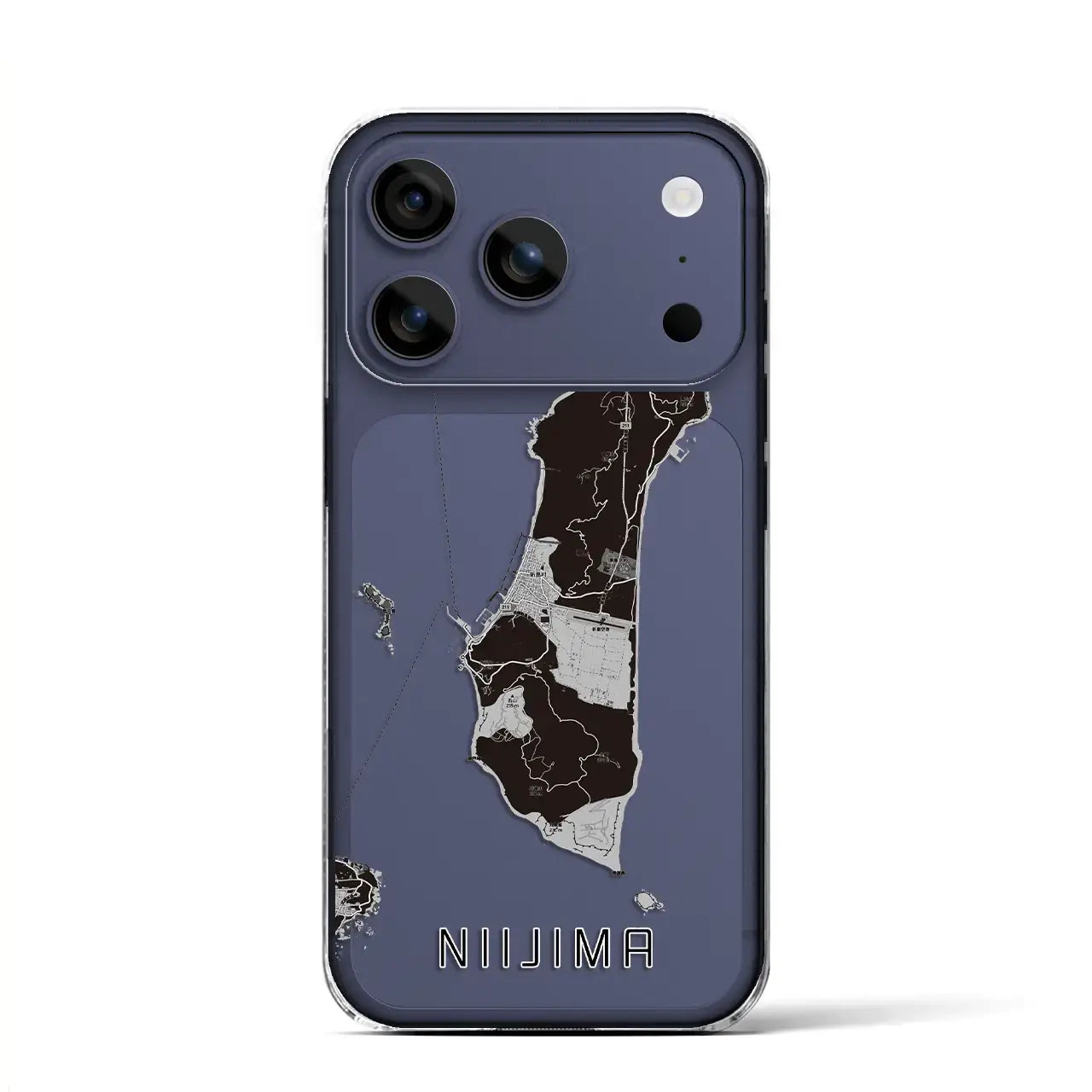 【新島（東京都）】地図柄iPhoneケース（クリアタイプ）モノトーン・iPhone 17 Pro Max 用