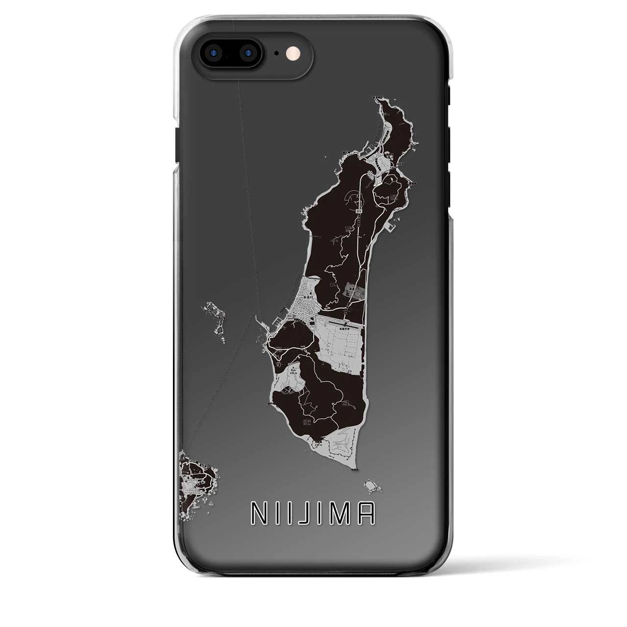 【新島（東京都）】地図柄iPhoneケース（クリアタイプ）モノトーン・iPhone 8Plus /7Plus / 6sPlus / 6Plus 用