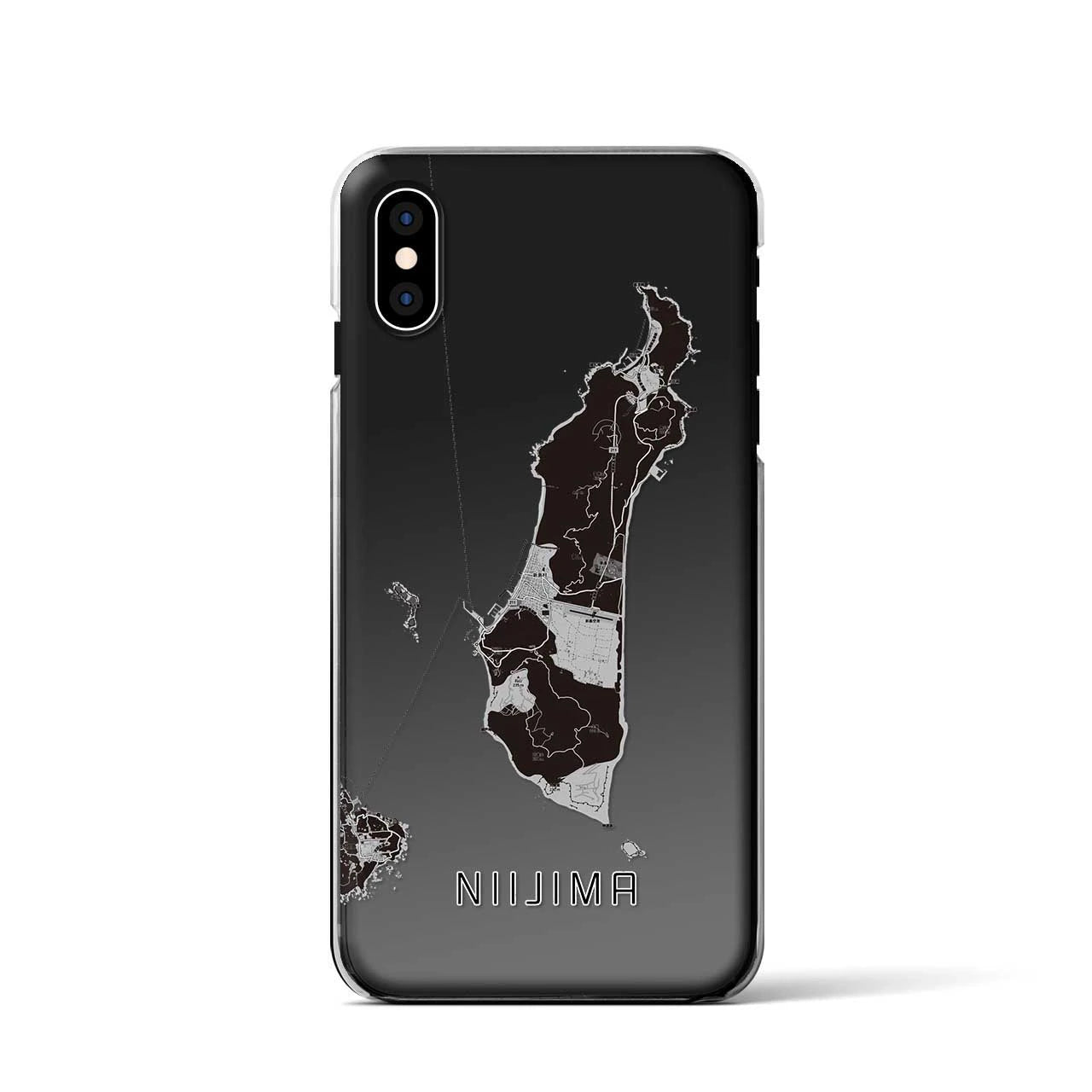 【新島（東京都）】地図柄iPhoneケース（クリアタイプ）モノトーン・iPhone XS / X 用