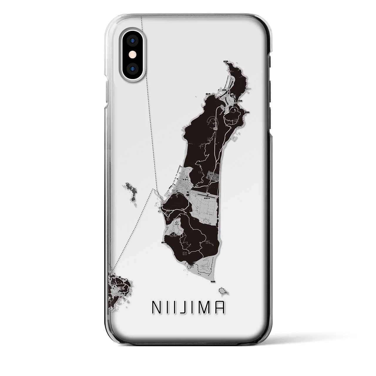 【新島（東京都）】地図柄iPhoneケース（クリアタイプ）モノトーン・iPhone XS Max 用