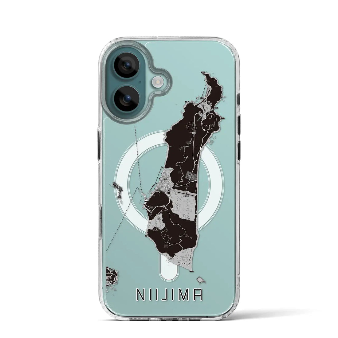 【新島(東京都)】地図柄iPhoneケース(MagSafeタイプ)モノトーン・iPhone 16 Pro 用