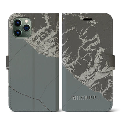 【新冠（北海道）】地図柄iPhoneケース（手帳タイプ）モノトーン・iPhone 11 Pro 用