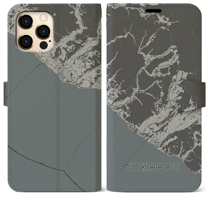 【新冠（北海道）】地図柄iPhoneケース（手帳タイプ）モノトーン・iPhone 12 Pro Max 用