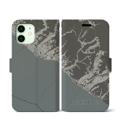 【新冠（北海道）】地図柄iPhoneケース（手帳タイプ）モノトーン・iPhone 12 mini 用