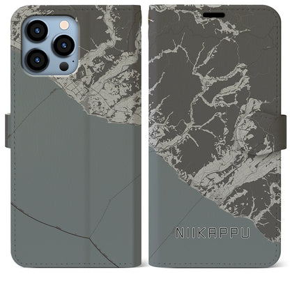 【新冠（北海道）】地図柄iPhoneケース（手帳タイプ）モノトーン・iPhone 13 Pro Max 用