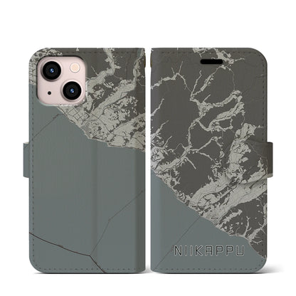 【新冠（北海道）】地図柄iPhoneケース（手帳タイプ）モノトーン・iPhone 13 mini 用