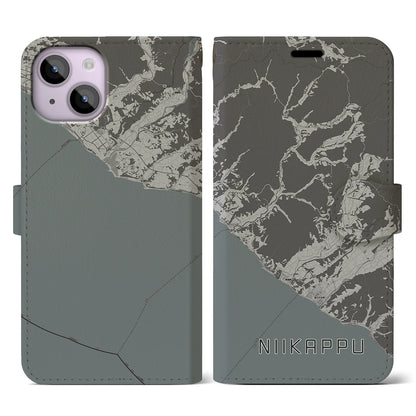 【新冠（北海道）】地図柄iPhoneケース（手帳タイプ）モノトーン・iPhone 14 用