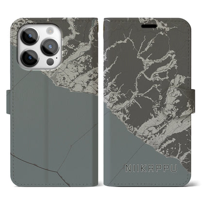 【新冠（北海道）】地図柄iPhoneケース（手帳タイプ）モノトーン・iPhone 14 Pro 用