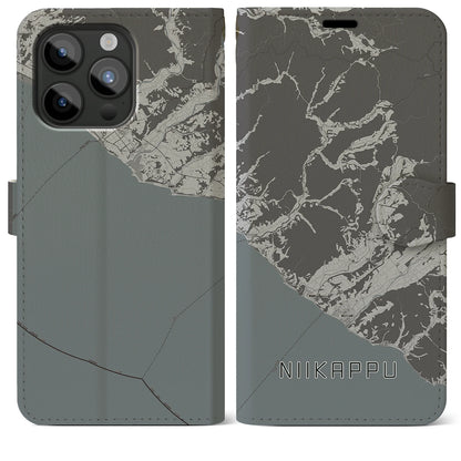 【新冠（北海道）】地図柄iPhoneケース（手帳タイプ）モノトーン・iPhone 15 Pro Max 用