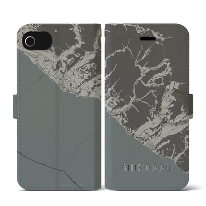 【新冠（北海道）】地図柄iPhoneケース（手帳タイプ）モノトーン・iPhone SE（第3 / 第2世代） / 8 / 7 / 6s / 6 用