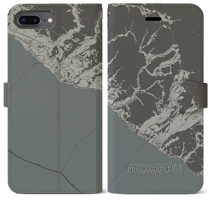 【新冠（北海道）】地図柄iPhoneケース（手帳タイプ）モノトーン・iPhone 8Plus /7Plus / 6sPlus / 6Plus 用