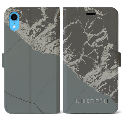 【新冠（北海道）】地図柄iPhoneケース（手帳タイプ）モノトーン・iPhone XR 用