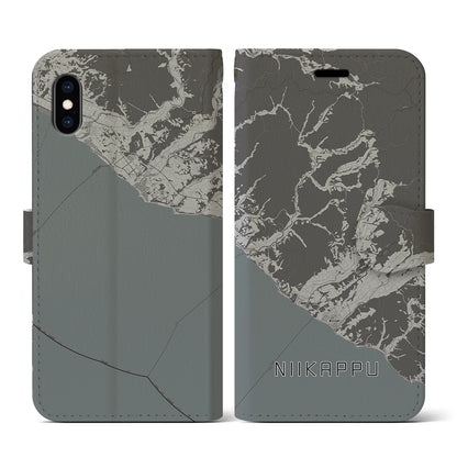 【新冠（北海道）】地図柄iPhoneケース（手帳タイプ）モノトーン・iPhone XS / X 用