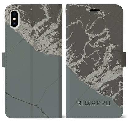 【新冠（北海道）】地図柄iPhoneケース（手帳タイプ）モノトーン・iPhone XS Max 用