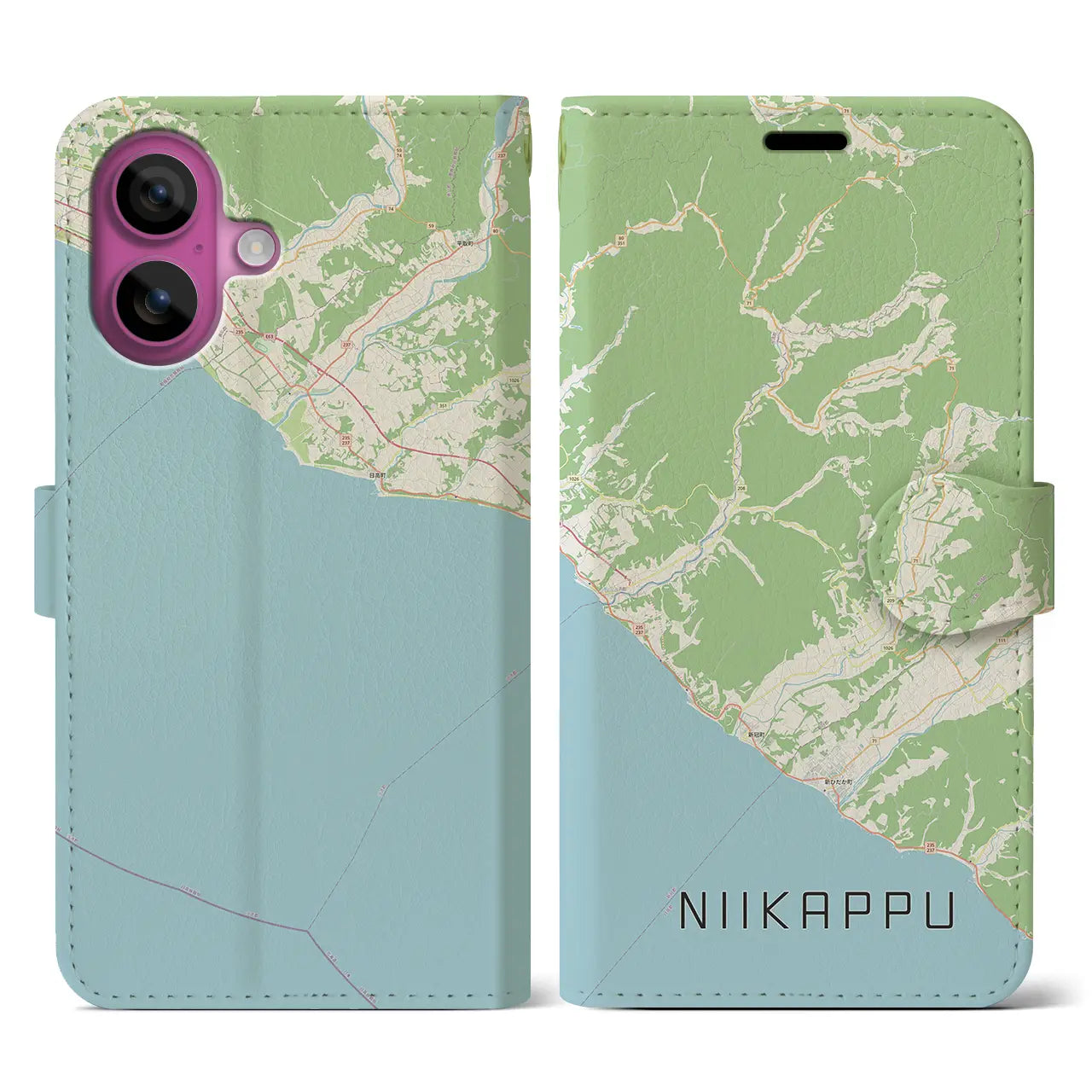 【新冠（北海道）】地図柄iPhoneケース（手帳タイプ）ナチュラル・iPhone 16 Pro 用