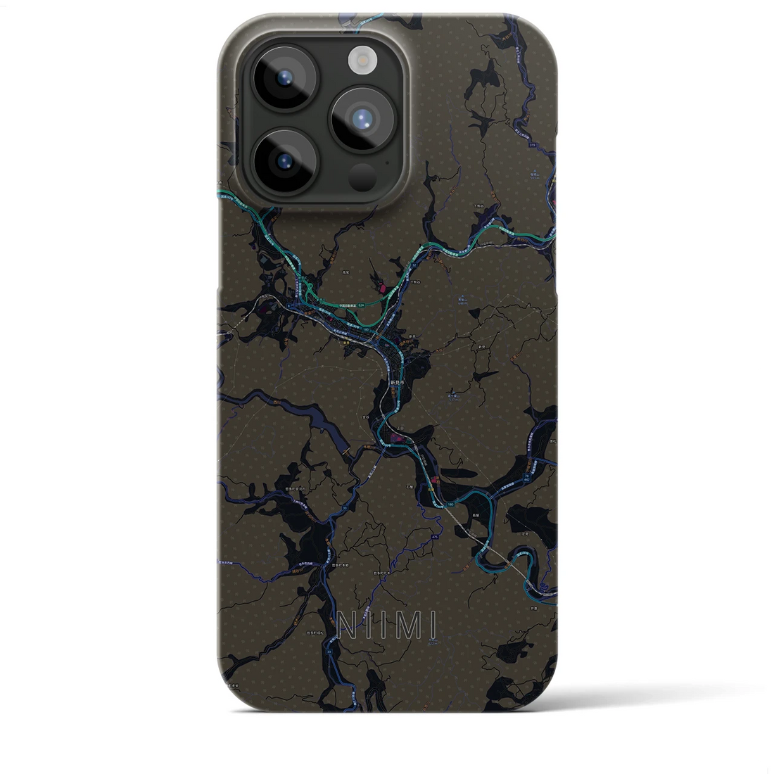 【新見】地図柄iPhoneケース（バックカバータイプ・ブラック）iPhone 15 Pro Max 用