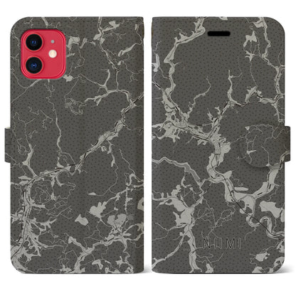 【新見（岡山県）】地図柄iPhoneケース（手帳タイプ）モノトーン・iPhone 11 用