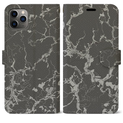 【新見（岡山県）】地図柄iPhoneケース（手帳タイプ）モノトーン・iPhone 11 Pro Max 用