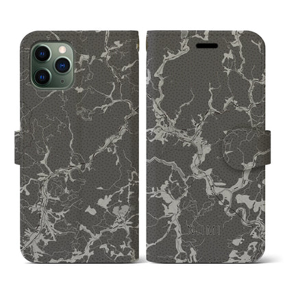 【新見（岡山県）】地図柄iPhoneケース（手帳タイプ）モノトーン・iPhone 11 Pro 用