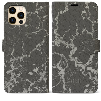 【新見（岡山県）】地図柄iPhoneケース（手帳タイプ）モノトーン・iPhone 12 Pro Max 用