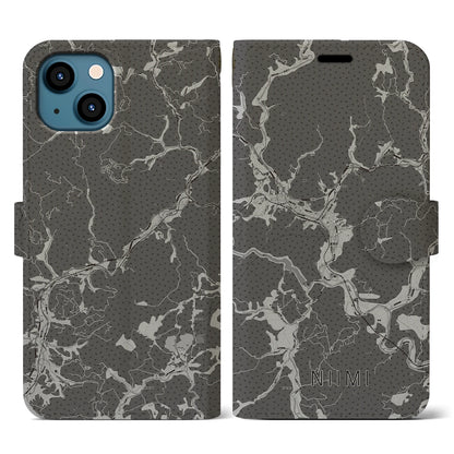 【新見（岡山県）】地図柄iPhoneケース（手帳タイプ）モノトーン・iPhone 13 用